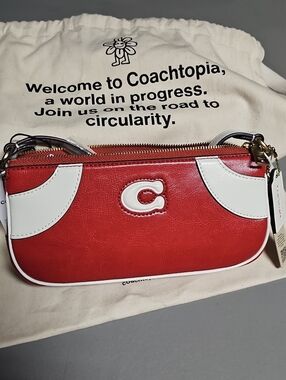 Coach CFB01 Coachtopia Bowling Small Shoulder Bag Red White Stripe Leather